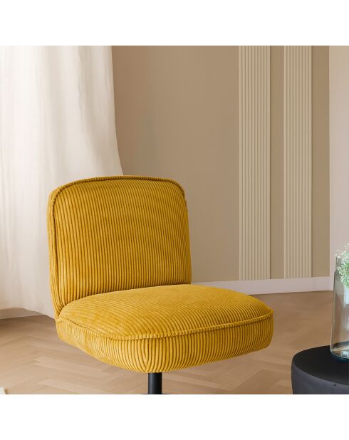 Fauteuil pivotant velour côtelé pied métal funky jaune - 62x74x75 cm