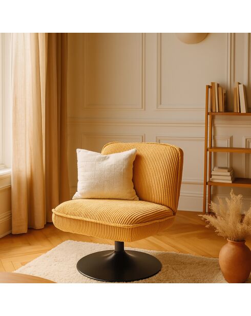 Fauteuil pivotant velour côtelé pied métal funky jaune - 62x74x75 cm