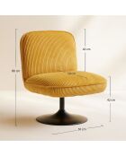 Fauteuil pivotant velour côtelé pied métal funky jaune - 62x74x75 cm