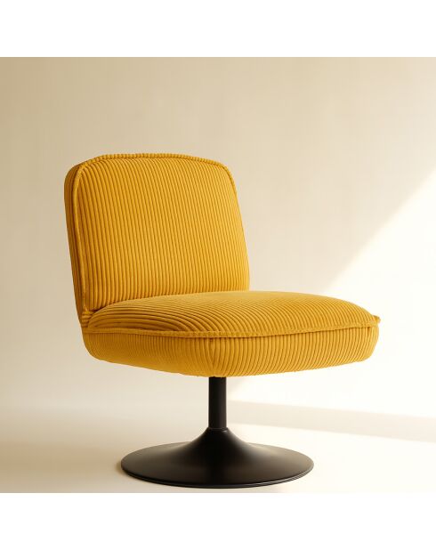Fauteuil pivotant velour côtelé pied métal funky jaune - 62x74x75 cm