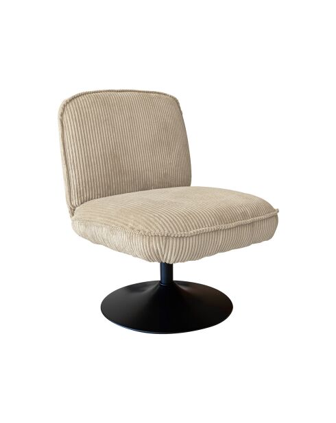 Fauteuil pivotant velour côtelé pied métal funky beige - 62x74x75 cm