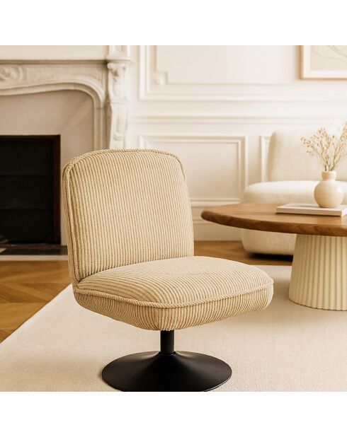 Fauteuil pivotant velour côtelé pied métal funky beige - 62x74x75 cm