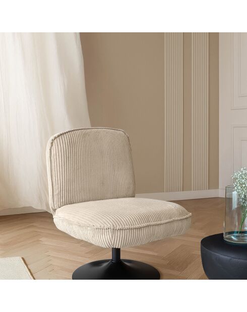 Fauteuil pivotant velour côtelé pied métal funky beige - 62x74x75 cm