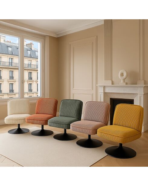 Fauteuil pivotant velour côtelé pied métal funky beige - 62x74x75 cm