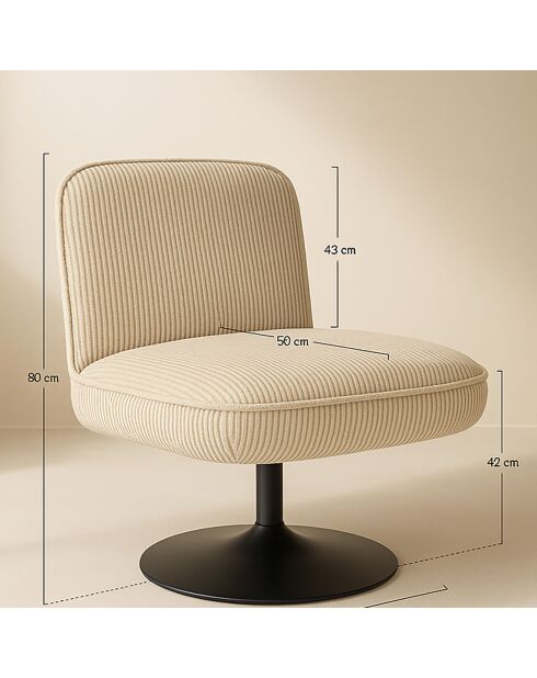 Fauteuil pivotant velour côtelé pied métal funky beige - 62x74x75 cm