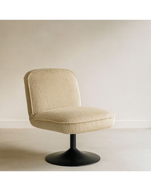 Fauteuil pivotant velour côtelé pied métal funky beige - 62x74x75 cm