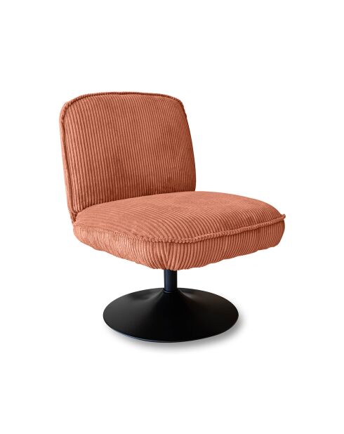 Fauteuil pivotant velour côtelé pied métal funky terracotta - 62x74x75 cm