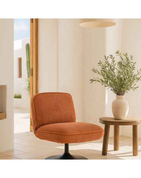 Fauteuil pivotant velour côtelé pied métal funky terracotta - 62x74x75 cm