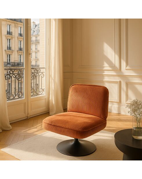 Fauteuil pivotant velour côtelé pied métal funky terracotta - 62x74x75 cm