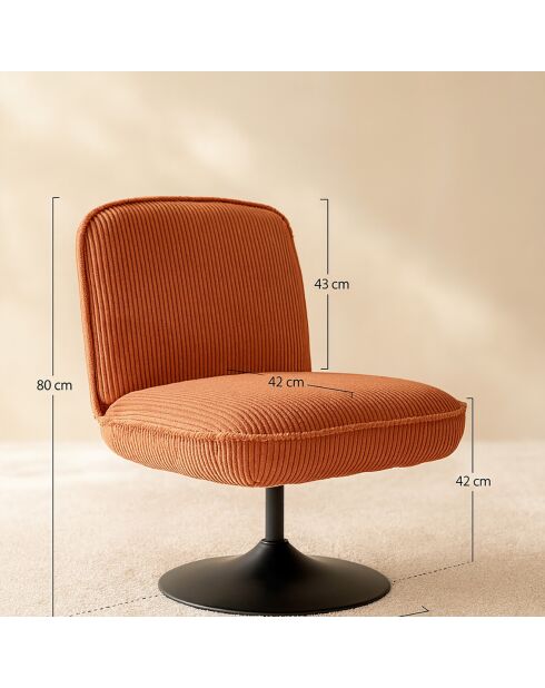Fauteuil pivotant velour côtelé pied métal funky terracotta - 62x74x75 cm