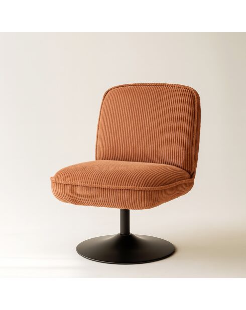 Fauteuil pivotant velour côtelé pied métal funky terracotta - 62x74x75 cm