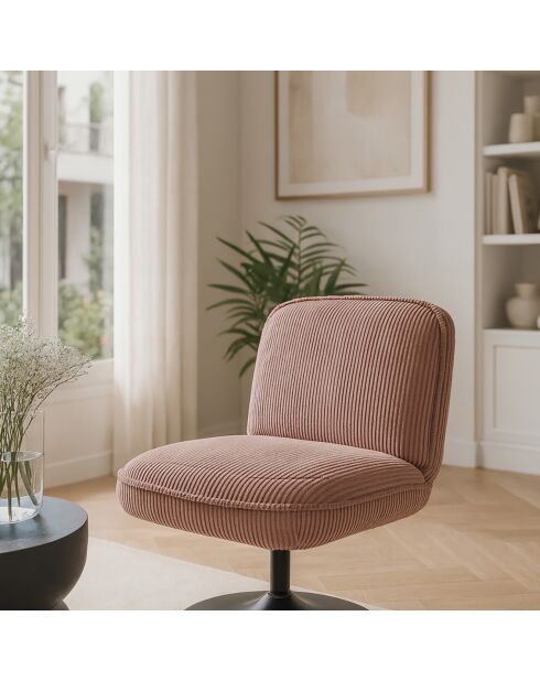 Fauteuil pivotant velour côtelé pied métal funky rose - 62x74x75 cm