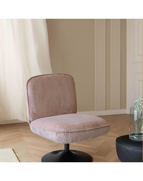 Fauteuil pivotant velour côtelé pied métal funky rose - 62x74x75 cm