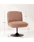 Fauteuil pivotant velour côtelé pied métal funky rose - 62x74x75 cm