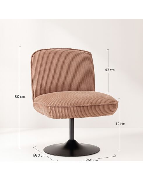 Fauteuil pivotant velour côtelé pied métal funky rose - 62x74x75 cm