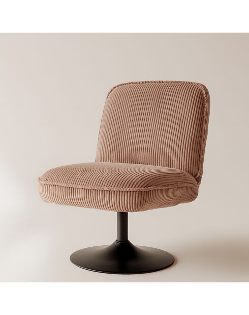 Fauteuil pivotant velour côtelé pied métal funky rose - 62x74x75 cm