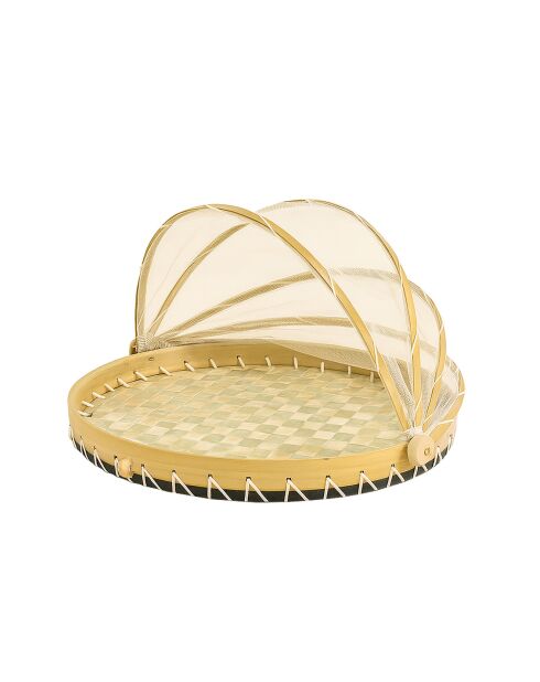 Plateau rond cloche garde manger coquille de capiz zina naturel/vert - 40x40x23 cm