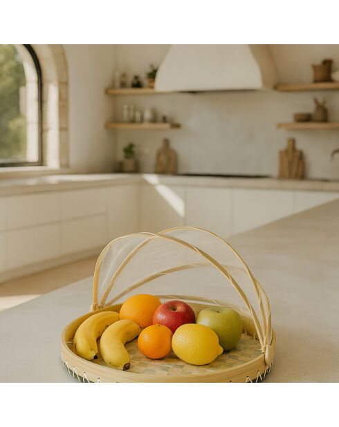 Plateau rond cloche garde manger coquille de capiz zina naturel/vert - 40x40x23 cm