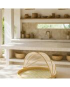 Plateau rond cloche garde manger coquille de capiz zina naturel/vert - 40x40x23 cm