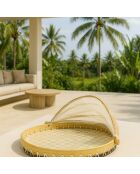Plateau rond cloche garde manger coquille de capiz zina naturel/vert - 40x40x23 cm