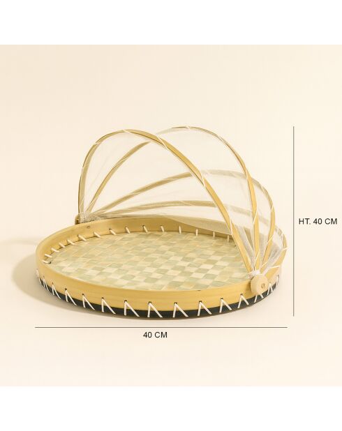 Plateau rond cloche garde manger coquille de capiz zina naturel/vert - 40x40x23 cm