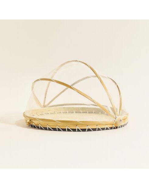 Plateau rond cloche garde manger coquille de capiz zina naturel/vert - 40x40x23 cm