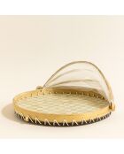 Plateau rond cloche garde manger coquille de capiz zina naturel/vert - 40x40x23 cm