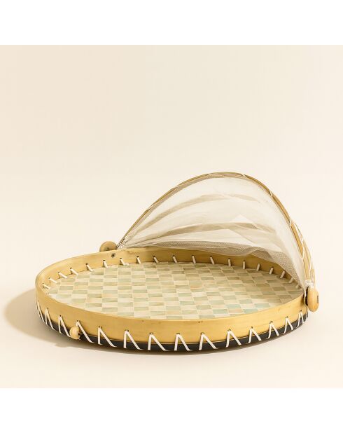 Plateau rond cloche garde manger coquille de capiz zina naturel/vert - 40x40x23 cm