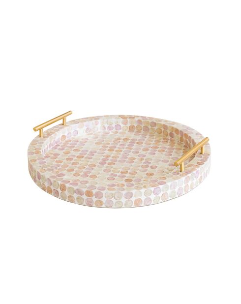 Plateau rond coquille de capiz elora rose - 47x47x7.5 cm