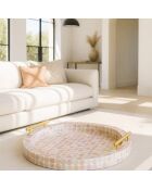 Plateau rond coquille de capiz elora rose - 47x47x7.5 cm