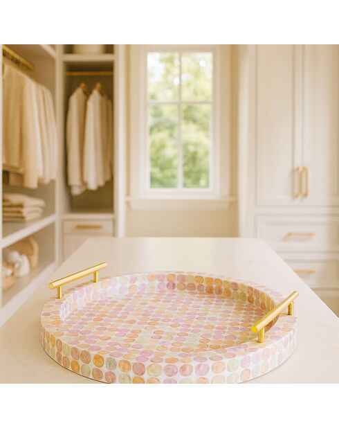 Plateau rond coquille de capiz elora rose - 47x47x7.5 cm