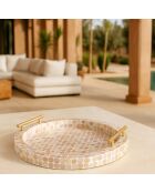Plateau rond coquille de capiz elora rose - 47x47x7.5 cm
