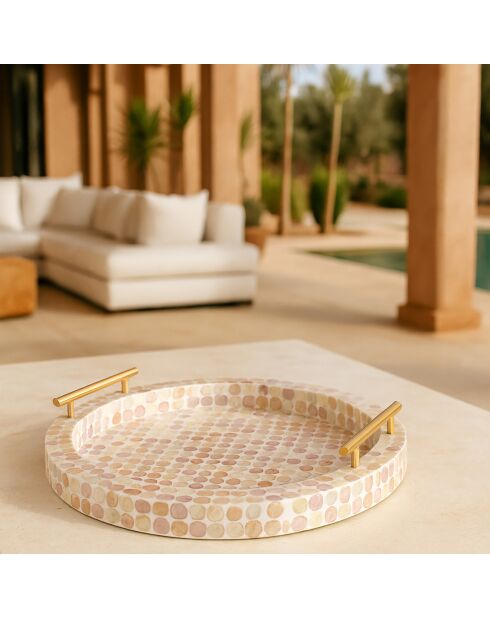 Plateau rond coquille de capiz elora rose - 47x47x7.5 cm