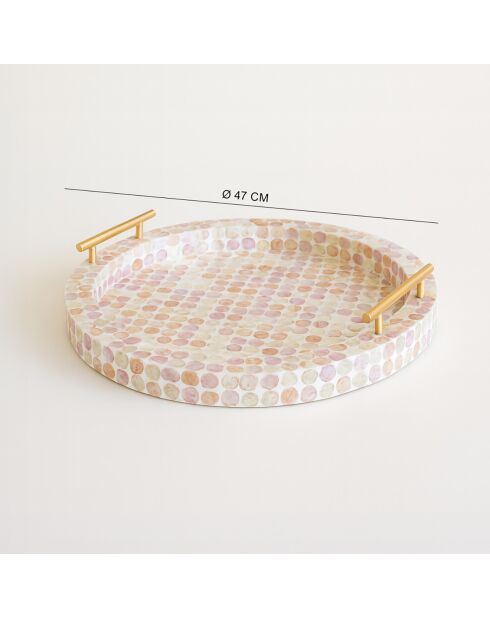 Plateau rond coquille de capiz elora rose - 47x47x7.5 cm
