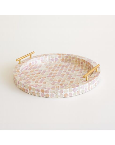 Plateau rond coquille de capiz elora rose - 47x47x7.5 cm
