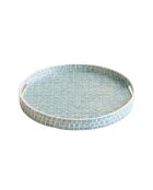 Plateau rond av poignée coquille de nacre solna bleu - D.45x6 cm