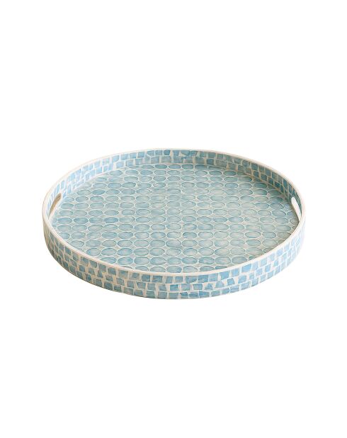 Plateau rond av poignée coquille de nacre solna bleu - D.45x6 cm