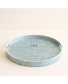 Plateau rond av poignée coquille de nacre solna bleu - D.45x6 cm