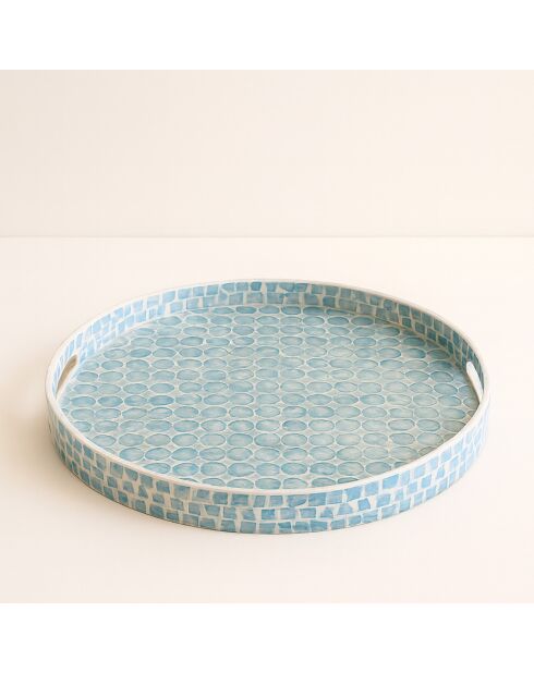 Plateau rond av poignée coquille de nacre solna bleu - D.45x6 cm