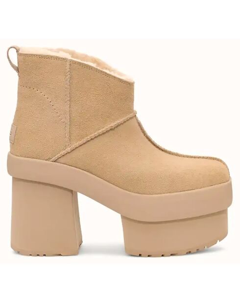 Bottes en Velours de Cuir New Heights Platform Mini beiges - Talon 11,4 cm