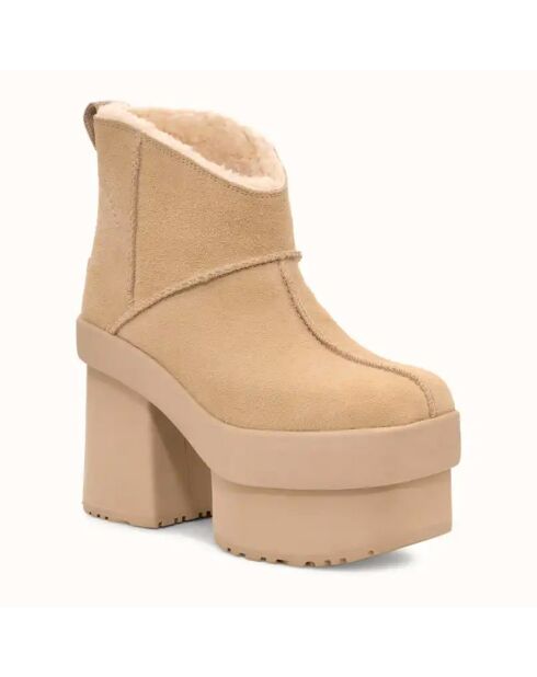 Bottes en Velours de Cuir New Heights Platform Mini beiges - Talon 11,4 cm