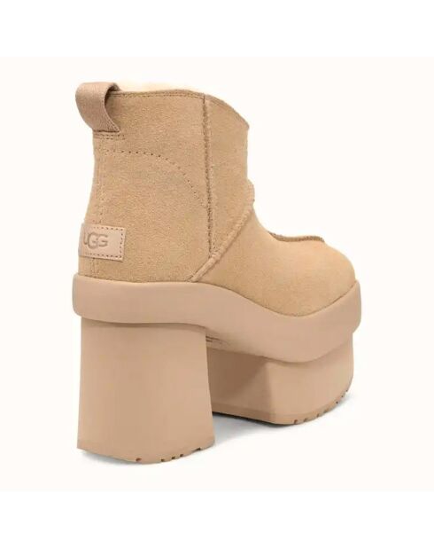 Bottes en Velours de Cuir New Heights Platform Mini beiges - Talon 11,4 cm