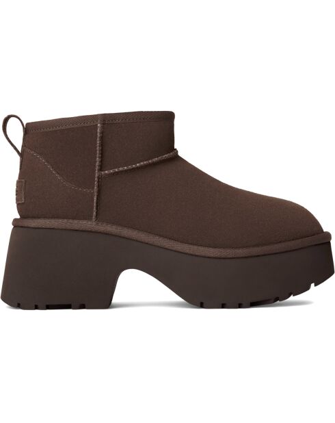 Bottes en Velours de Cuir Classic Ultra Mini New Heights chocolat - Talon 7 cm