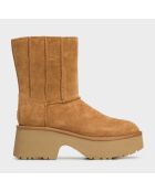 Bottes en Velours de Cuir Classic Twin Seam New Heights camel - Talon 7 cm