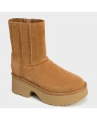 Bottes en Velours de Cuir Classic Twin Seam New Heights camel - Talon 7 cm