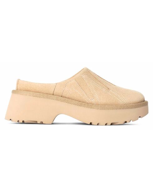 Chaussures en Velours de Cuir New Heights Clog Sunwave beiges - Talon 5 cm