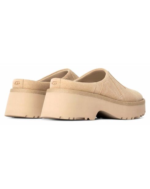 Chaussures en Velours de Cuir New Heights Clog Sunwave beiges - Talon 5 cm