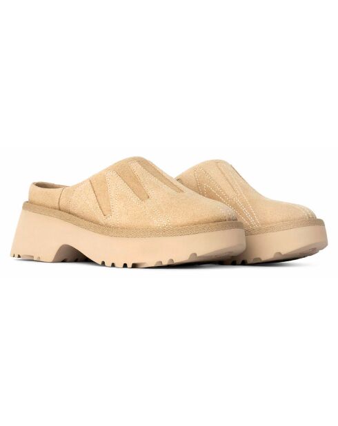 Chaussures en Velours de Cuir New Heights Clog Sunwave beiges - Talon 5 cm