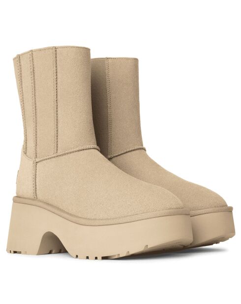 Bottes en Velours de Cuir Classic Twin Seam New Heights beiges - Talon 7 cm