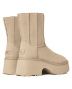 Bottes en Velours de Cuir Classic Twin Seam New Heights beiges - Talon 7 cm